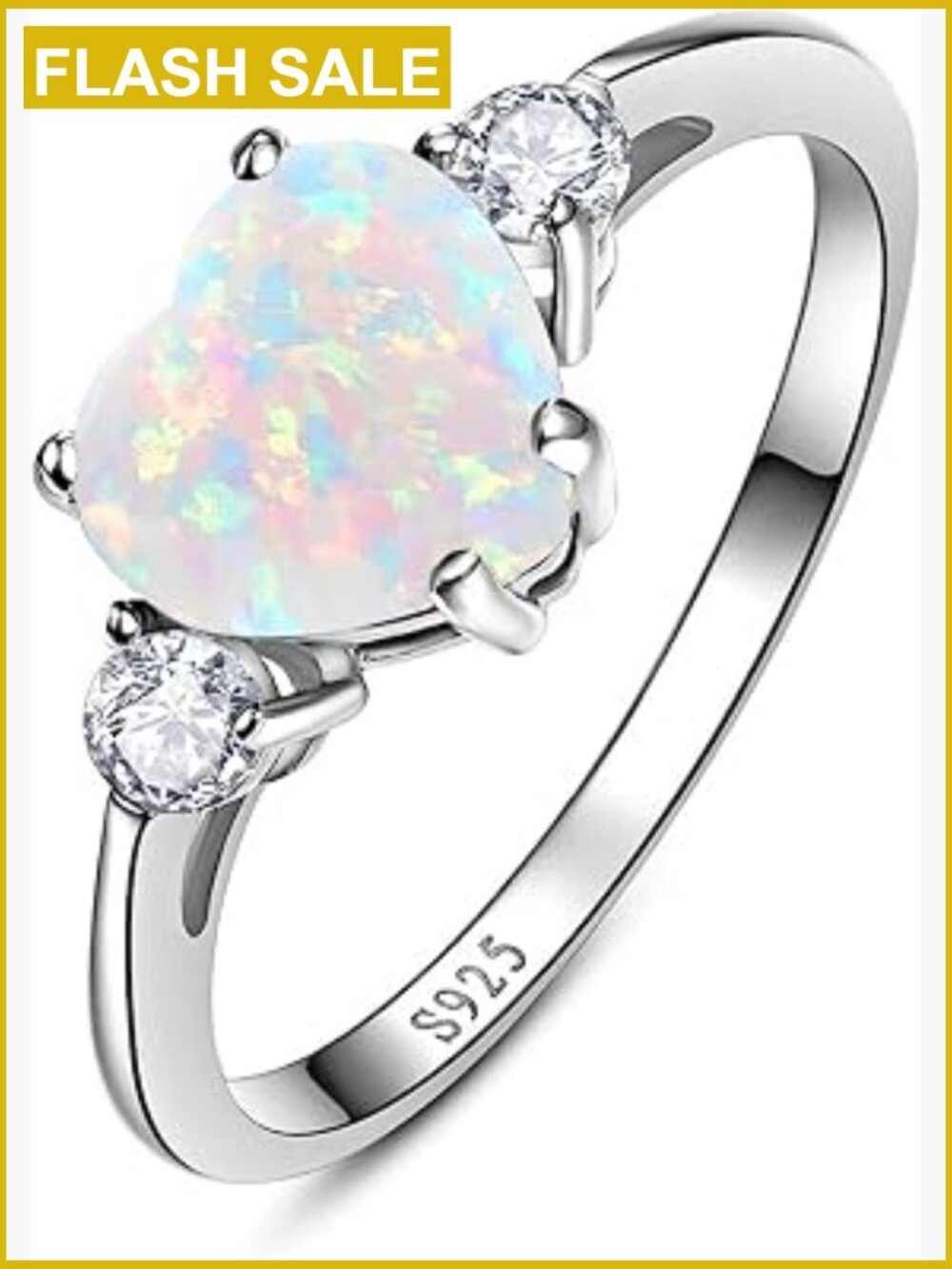 925 Sterling Silver Promise Ring - Heart CZ Side Stones Size 5-10